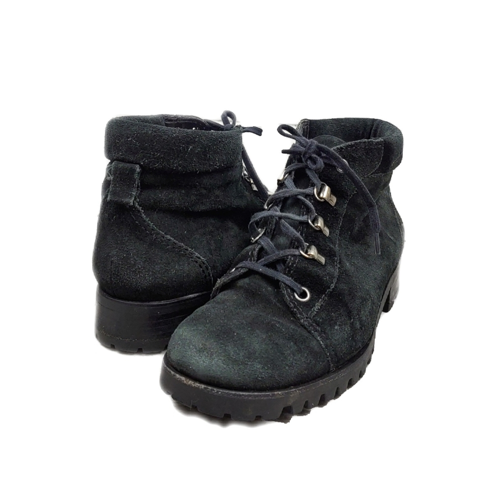 Talbots Iceland EUC Womens 7 Black Suede Lace Up Bombat Boots - Picture 2 of 10